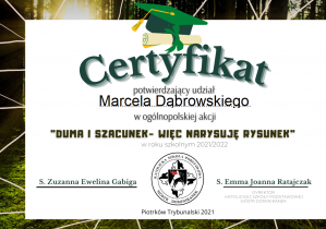 Certyfikat za udział w akcji "Duma i szacunek."